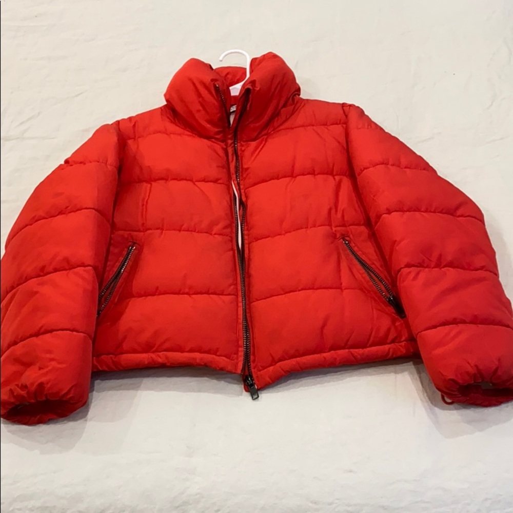 Glamorous brand cropped red puffer jacket